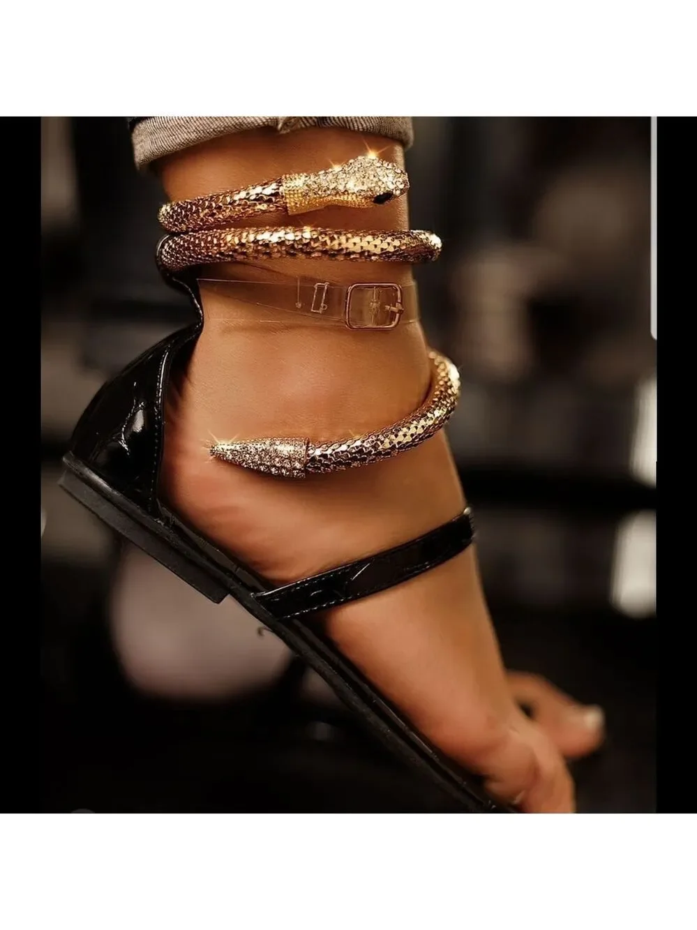 Seduction black flat sadals